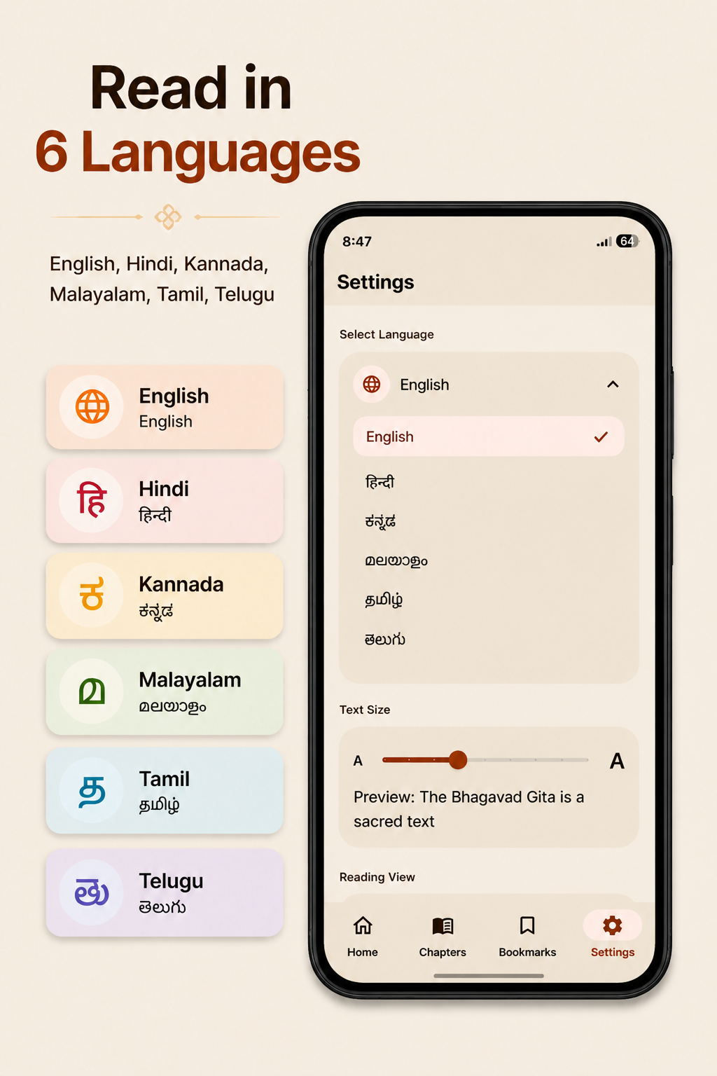 Language settings preview